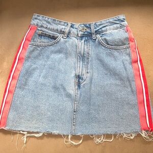 Zara Red Stripe Denim Skirt